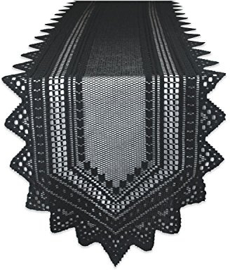 DII Chemin de Table 100% Polyester, Lavable en Machine, Crochet/Dentelle, 35,6 x 182,9 cm, Noir