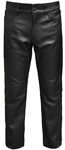 Skintan Herren Motorrad Lederhose Klassische Biker Lederjeans Leder Hosen Schwarz - L34 W32