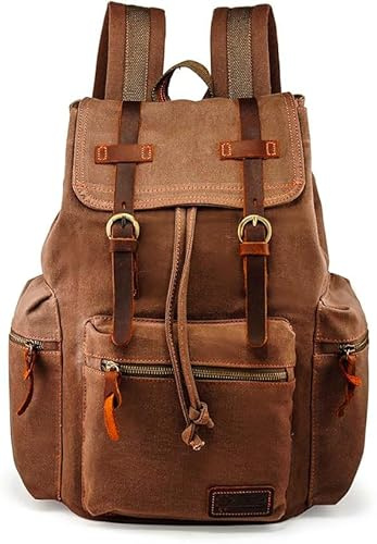 GEARONIC TM Män 21 L vintage kanvas ryggsäck läder laptop skola militär, Kaffe, L, ryggsäckar