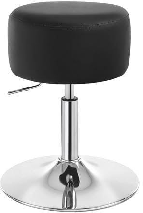 WOLTU Schminktisch Hocker, Schminkstuhl, Barhocker Rund, Höhenverstellbar, 360° Drehbar mit Verdickter Polsterung, Kunstleder Bequemstuhl für Schminktisch, Schlafzimmer, Esszimmer, Schwarz, BH14sz-1