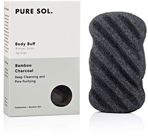 Pure SOL. Konjac Exfoliating Bath Sponge - Activate Charcoal Exfoliating Sponge – Konjac Sponge for Acne - Deep Cleansing, Clean Pores, Remove Impurities - 100% Natural and Good for All Skin Types