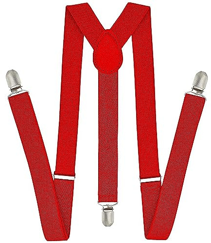 Lizzy | Slim Adjustable Braces | Red, Polyester Elastic | Customisable fit, rust-resistant metal clips, lightweight design | Comfortable unisex accessory for trousers and jeans