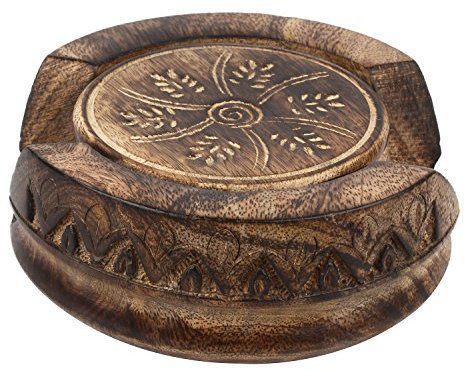 GoCraft Handgefertigte Getränkeuntersetzer aus Holz, 15,2 cm, Lotusform, rustikales Design, 6 Stück