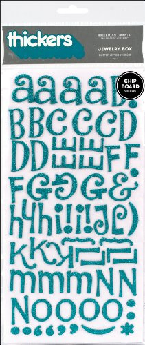 American Crafts Chipboard Alphabet Stickers-Jewelry Box-Aqua Glitter, 132/Pkg