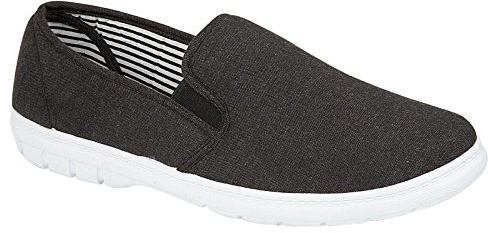 Foster Footwear Mens Shoe Tree Brett Canvas Slip On Wider Fit Plimsoll Pump Trainer Slipper Deck Shoe, Charcoal, 11 UK Wide