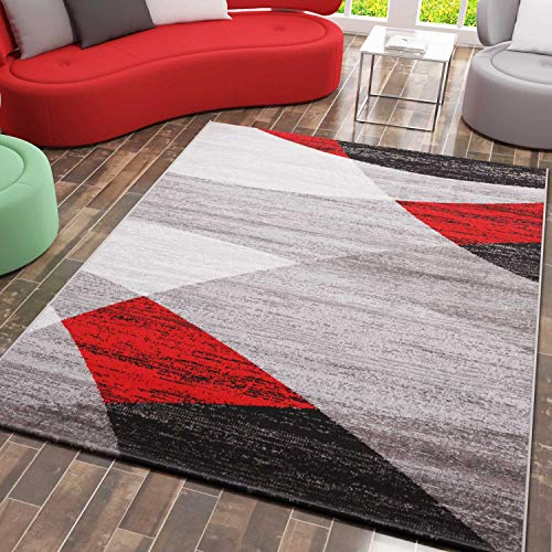 VIMODA Teppich Geometrisches Muster Meliert in Rot Grau Weiß Schwarz Kurzflor Wohnzimmer, Maße:80x250 cm