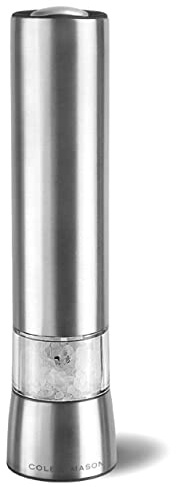 Cole & Mason Hampstead Electronic Salt Mill - Electric Salt Grinder Set - Adjustable Electric Spice Grinder - Kitchen Tool & Gadget - Hand Wash - Stainless Steel