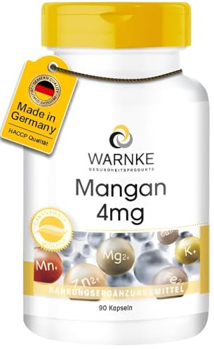 Mangan 4mg - Mangangluconat Kapseln - vegan & hochdosiert - 90 Kapseln | Warnke Vitalstoffe - Deutsche Apothekenqualität