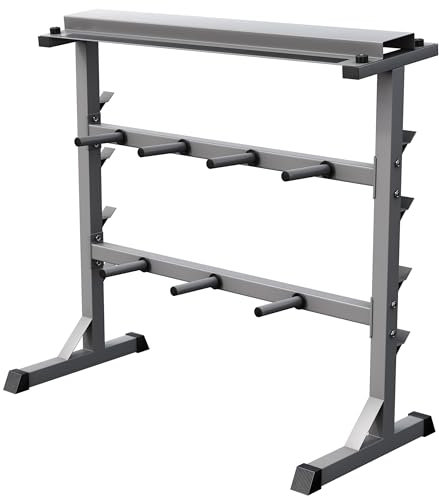 GORILLA SPORTS® Hantelablage - 3 Ebenen, 30mm, bis 400 kg, Stahl, Schwarz/Weiß/Silber - Gewichteständer, Hantelscheibenständer, Hantelscheibenablage, Hantelständer, Langhantelablage, Langhantelständer