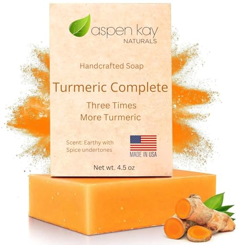 Aspen Kay Naturals Turmeric Soap Bar for Face & Body - Organic Shea Butter, Chamomile, Calendula - Gentle, Non-Drying Natural Face Wash for Sensitive Skin, All Skin Types, Made in USA 4.5 oz
