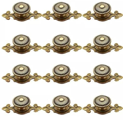 CSKB Golden Brass Antique Vintage Retro Drawer Cabinet Metal Knobs with Backplates 12 PCS,Mushroom Shape Pulls Handle Dresser Knob