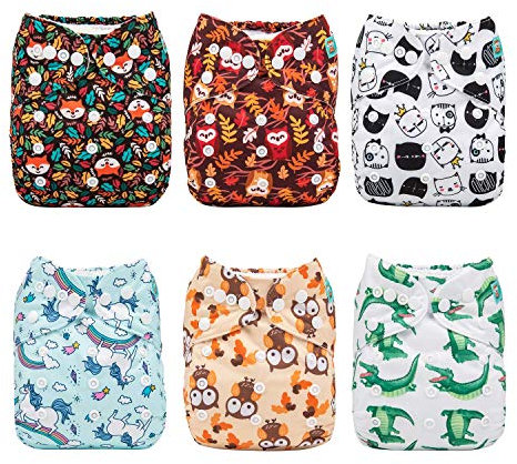 ALVABABY- 6 pannolini in tessuto, lavabili, misura regolabile,con 12 inserti 6DM14-IT