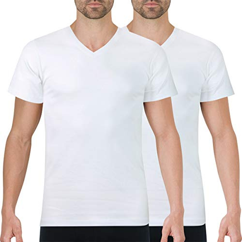 ATHENA - Lot de 2 Tee-Shirts Homme col V Eco Pack - Taille : 6 - Couleur : Blanc-Blanc