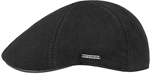 Stetson Muskegon Gatsby Cap Herren Schirmmütze Baumwolle Strickcap Leder Schiebermütze Gefüttert Flatcap Herbst Winter schwarz XL (60-61 cm)