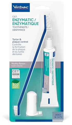 Virbac CET Oral Hygiene Kit - Toothbrush & Toothpaste Kit for Dogs & Cats, Poultry Flavour. Tartar & Plaque Control