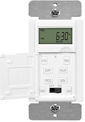ENERLITES - HET01-C-W Programmable Digital Timer Switch for Lights, Fans, Motors, 7-Day18 ON/OFF Timer Settings, Single Pole, Neutral Wire Required, UL Listed, HET01-C, White