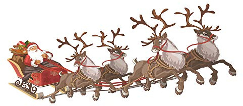 Medium (625mm Wide) Single Santa Sleigh and Reindeer Full Colour Window Cling Sticker. Christmas Window Decorations by Stickers4 (Medium)