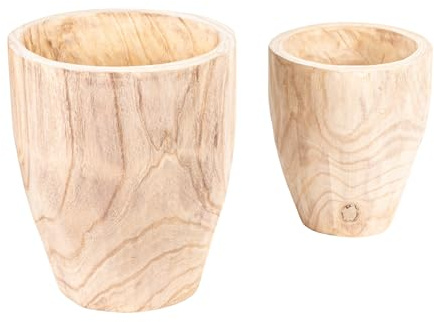 Creative Co-Op Rounded Paulownia Wood Pots (Set of 2 Sizes)