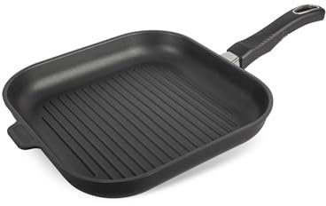 Original Gundel GUSS-QUADRAT-GRILLPFANNE flach, 28 x 28 cm, Höhe 4 cm, BIOTAN-Oberfläche, fester Stiel