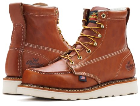 Thorogood American Heritage 6” Steel Toe Work Boots for Men - Full-Grain Leather with Moc Toe, Slip-Resistant Wedge Outsole, and Comfort Insole; EH Rated, Tobacco Oil-tanned - 8 D US