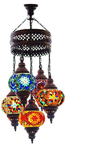 Lámpara de mosaico turca auténtica de 5 globos, lámpara de mosaico marroquí