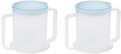 TWIN PACK MEDISURE ANTI-SPLASH ELDERLY OAP DURABLE REUSEABLE WIDE BASE LARGE HANDLES 300ML ADULT DRINKING CUP MUG