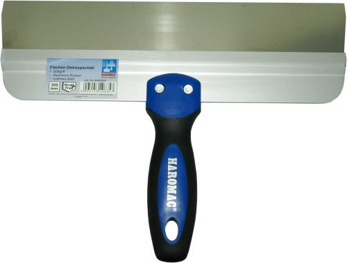 HAROMAC Flächen-Dekospachtel, 300mm, Softgriff & Alurücken, rostfreier Edelstahl, Fassadenspachtel, Flächenspachtel