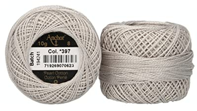 Anchor 4591008-00397 broderigarn, 100 % bomull, pärlgrå, tjocklek 8, 82 m