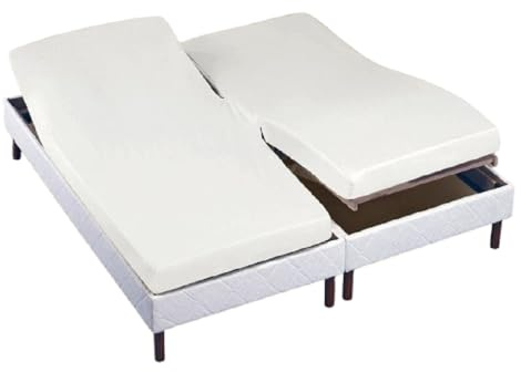Drap Housse Blanc 2x70x190 cm – Spécial Lit électrique articulé – Coton Doux et Résistant – Maintien Parfait pour Lits Jumeaux