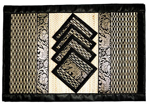 Hand-Woven Wicker Reed Placemats Coaster Set Alternative to Plastic Heat Resistant + Thai Style Durable Placemats, Available in 3 Different Sizes for Dining Table Set of 4