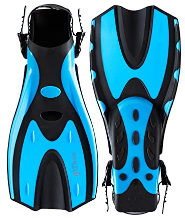 Two Bare Feet Adjustable Diving Fins – Full Foot Swim, Snorkelling & Scuba Flippers for Adults, Easy Adjust Strap, Pool, Sea & Water Sports