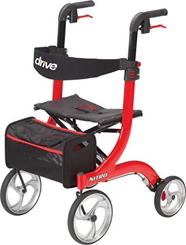 Drive Medical RTL10266 Nitro Euro-Style 4-Wheel Rollator Walker with Seat, Red