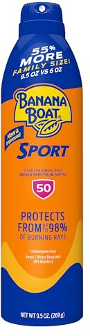 Banana Boat Sport Ultra SPF 50 Sunscreen Spray, 9.5oz, Banana Boat Sunscreen Spray SPF 50, Oxybenzone Free Sunscreen, Spray On Sunscreen, Water Resistant Sunscreen, Family Size Sunscreen, 9.5oz