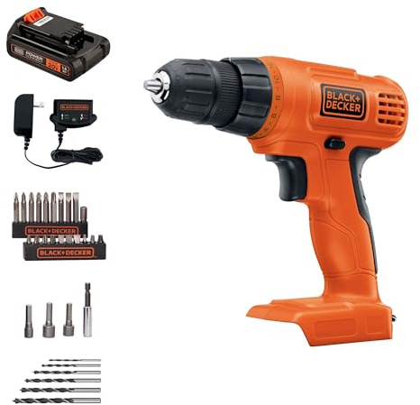 BLACK+DECKER 20V MAX POWERCONNECT Power Drill Cordless Drill Driver Electric Screwdriver with 30 Piece Bit Set, Battery and Charger Included (LD120VA)