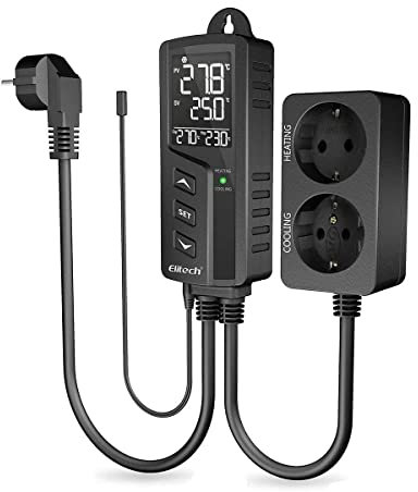Elitech Thermostat Temperaturregler & Feuchtigkeitsregler Temperatur Steuerung Steckdosen 220V mit Sensorsonde für Gewächshaus Reptilien Terrarium