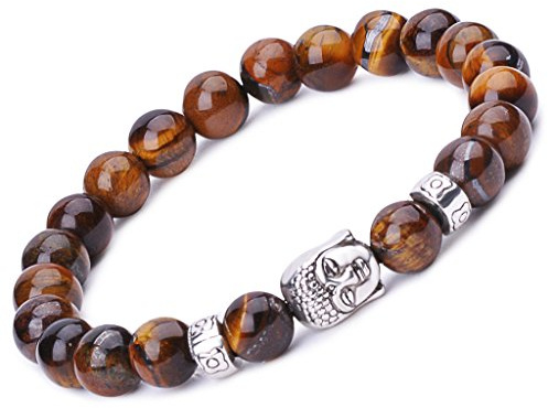 Unendlich U Bracciale unisex con Buddha, Buddismo Zen, sfere energetiche per preghiera Mala, in lega, colore: marrone/blu/nero (pietra lavica) e base metal, colore: marrone, cod. b02319-brown