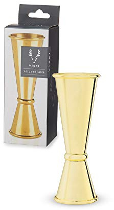 Viski Japanese Style Double Jigger for Cocktails, Bar Kit Essential, 1oz and 2oz with Interior Measurements, Gold