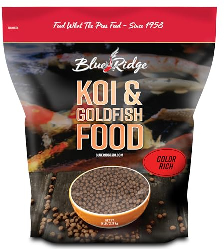 Blue Ridge Koi Fish Food 5lb - Koi Food Color Growth Formula, Goldfish Food, Premium Fish Food for Ponds, Ponds Fish Food, Floating Pond Pellets