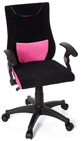 hjh OFFICE 670450 Kinderschreibtischstuhl KIDDY PRO AL Stoff Schwarz/Pink ergonomischer Kinderdrehstuhl Bürostuhl, höhenverstellbar