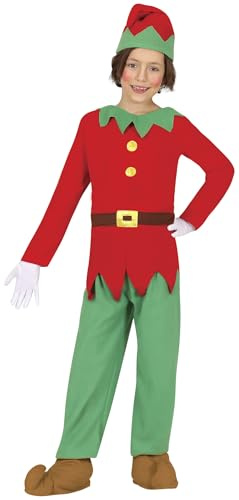 GUIRMA | Costume di Elfo Bambini (10-12 Anni) - Camicia, Cintura, Cappello e Pantaloni - Costumi di Natale, Fiabe e Fate per Feste di Capodanno e Celebrazioni - Unisex - Rosso e Verde