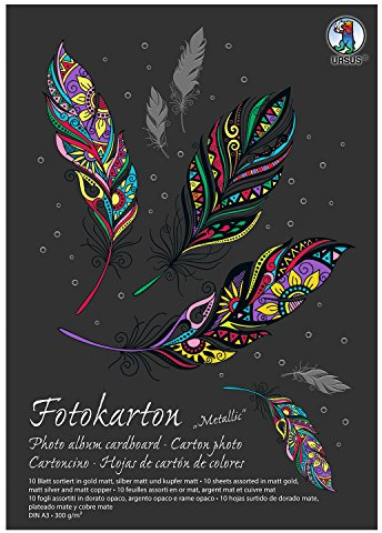 Ursus 3814098SE - Fotokarton DIN A3, 300 g, 10 Blatt, 3 fach sortiert, kupfer/gold/silber matt