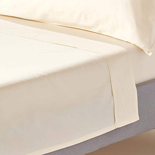 HOMESCAPES Bio-Bettlaken Creme-vanille 240x275 cm, Satin-Betttuch ohne Gummizug, Haustuch aus 100% Bio-Baumwolle