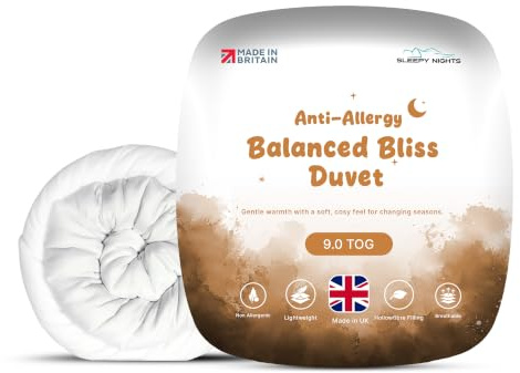 SleepyNights 9.0 Tog Single Duvet Quilt – Lightweight & Breathable All Season Comforter – Anti Allergy Hollowfibre Bedding, Soft & Non-Allergenic – Made in UK (135 x 200cm)