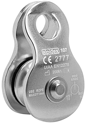 ALPIDEX Seilrolle Umlenkrolle 20 kN - Mobile Pulley Flaschenzug - für Seile bis 11 mm Durchmesser - EN12278, Farbe: Silver