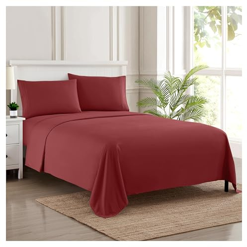Sweet Home Collection Luxury Bedding Set with Flat, Fitted Sheet, 2 Pillow Cases, Microfiber, Burgundy, Full
