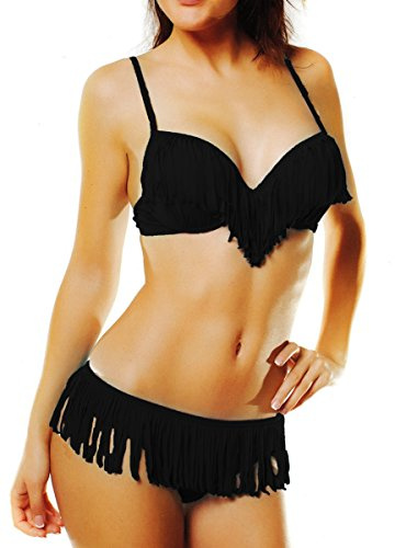 Bikini de dos piezas para mujer con flecos Push Up – Moda y a la moda Negro M