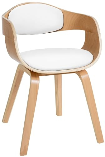 CLP Silla De Visita Kingston En Símil Cuero I Silla De Madera con Respaldo Semi-Curvado I Butaca De Salón En Estilo Escandinavo, Color:Natural/Blanco