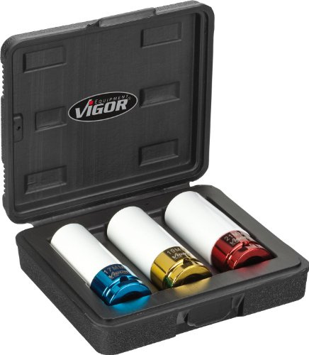 VIGOR juego de llaves de impacto V2522, juego de herramientas de 3 piezas, accionamiento: cuadrado 12,5 mm, ancho de llave: 17, 19 y 21 mm, para el manejo de máquinas