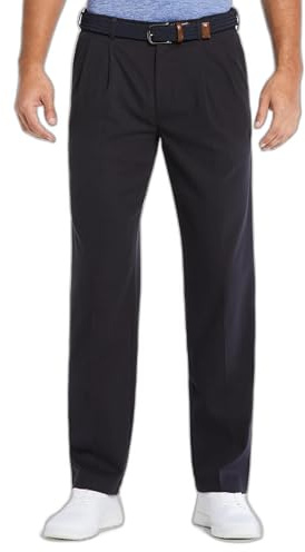 Savane Men's Ultimate Performance Pleated Chino Pants with Expandable Waist, Stretch Non-Iron (Available in Big & Tall), Ultimate Dark Navy, 40W x 29L