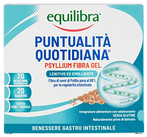 equilibra Integratori Alimentari, Psyllium Fibra-Gel, Integratore a Base di Fibra di Psyllio, Per la Regolarità del Transito Intestinale e l'Assorbimento dei Nutrienti, 20 Bustine Monodose